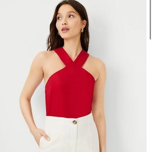 Ann Taylor: Ruby Linen Blend Cross Front Halter Top